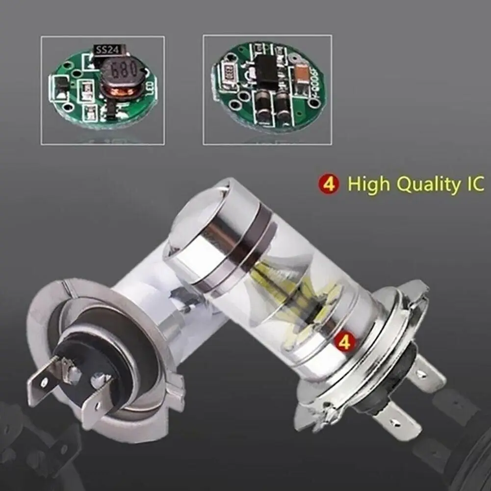 100W H4 H7 슈퍼 브라이트 Led 자동차 주간 주행 안개등 램프, 6000K 자동 주행 헤드라이트, 하이 로우 빔 전구, 20Smd