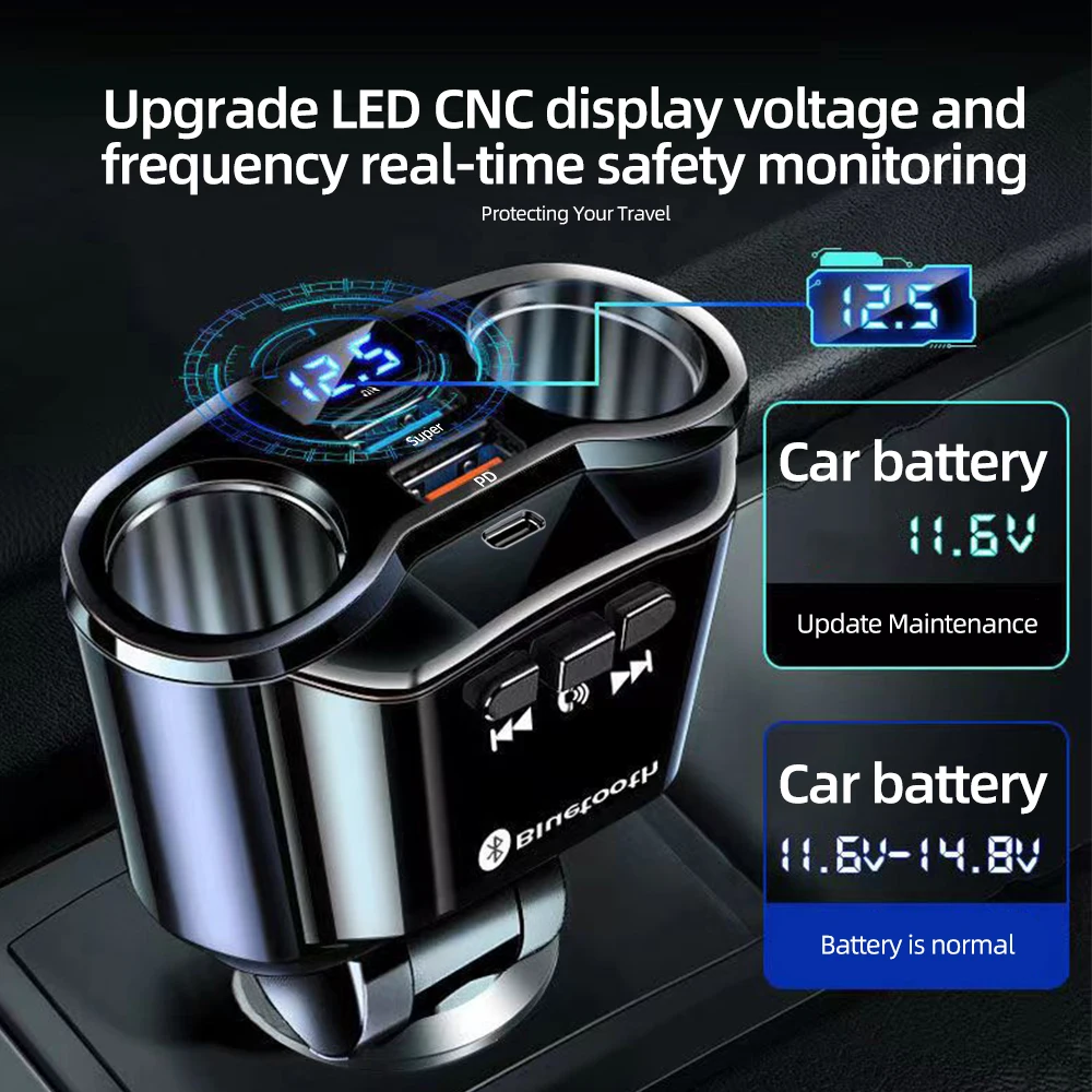 자동차 담배 라이터, 12V-24V 소켓 분배기 충전기, PD QC3.0 고속 충전기, C 포트 듀얼 USB 4.8A 디지털 디스플레이 전원 어댑터