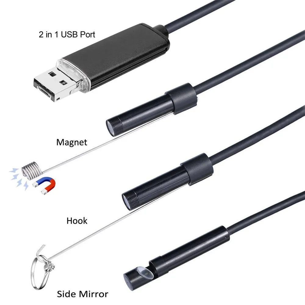 CMOS 보어스코프 검사 검이경 카메라, 안드로이드 및 컴퓨터 디지털 현미경용, USB 8mm, 2MP, 1080P, 3in 1