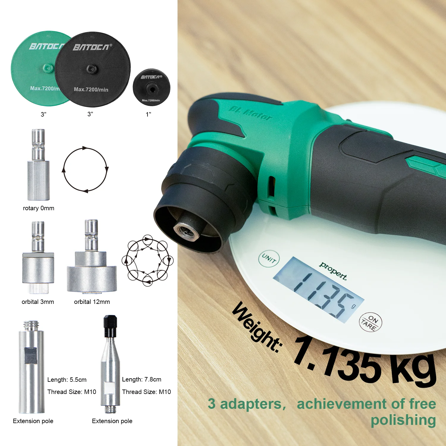 BATOCA S4 무선 자동차 광택기, 3mm, 12mm, 랜덤 궤도 프리, 2.0Ah 리튬 배터리, 2 개