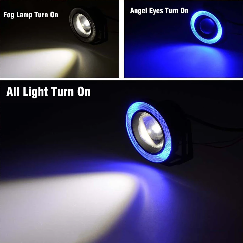 2pcs 3.0 천사 눈 안개 램프 12V 유니버설 2.5 COB LED DRL 램프 3.5 운전 조명 화이트 블루 핑크 옐로우 그린 64/76/89mm