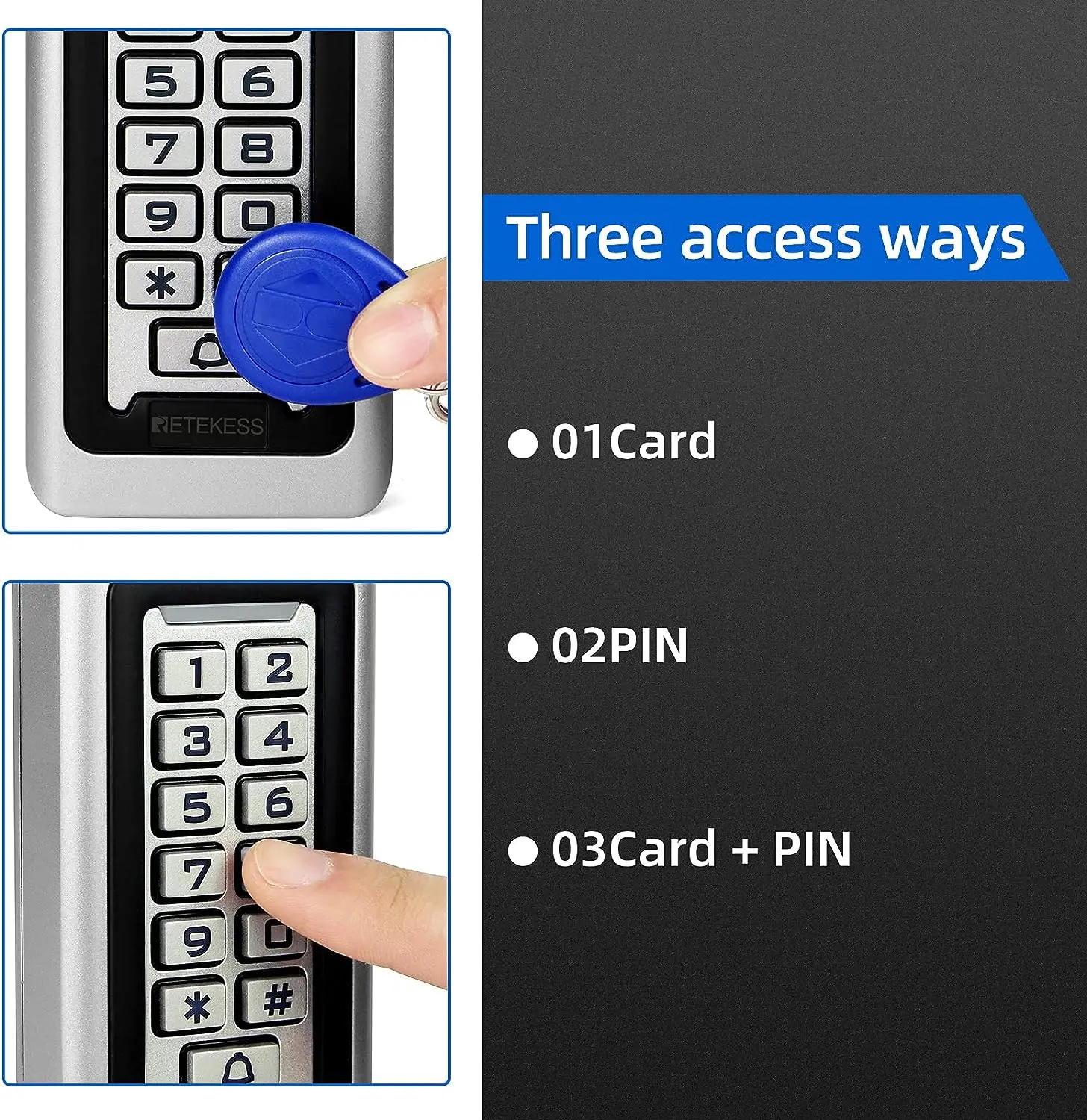 RETEKESS T-AC03 Rfid 문짝 접근 제어 시스템, IP68 방수 키패드 근접 카드, 2000 사용자 독립