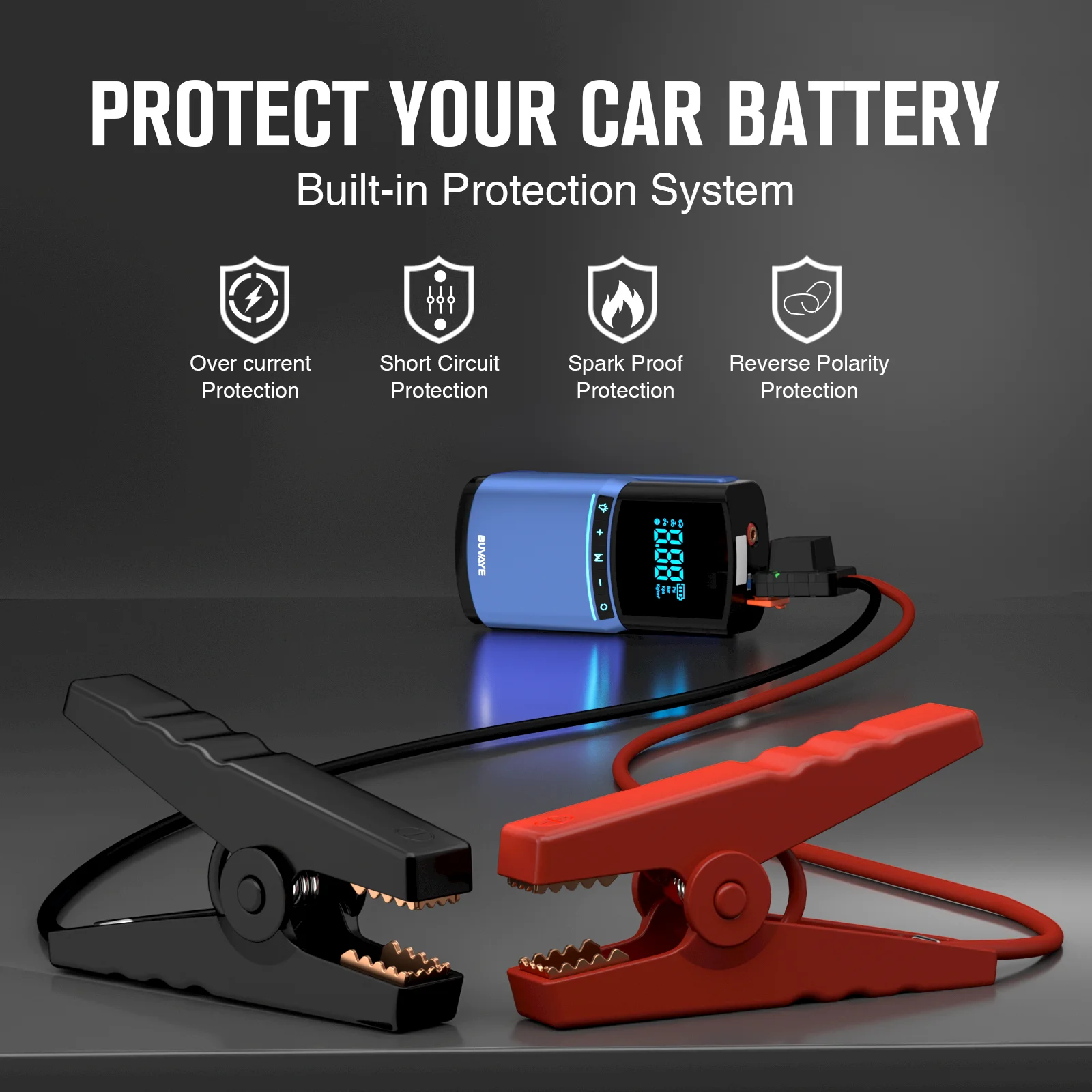 BUVAYE 자동차 점프 스타터 에어 펌프, 4 인 1, 150PSI, 공기 압축기, 10400mAh 피크 전류, 1000A 스타터 장치, 디지털 타이어 공기 주입