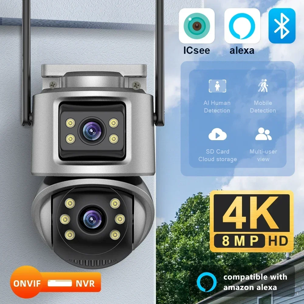 듀얼 렌즈 듀얼 스크린 AI 자동 추적 IP 카메라, 4K 8MP HD 와이파이 PTZ 카메라, 6MP 야외 CCTV 오디오 비디오 감시 P2P Icsee title=듀얼 렌즈 듀얼 스크린 AI 자동 추적 IP 카메라, 4K 8MP HD 와이파이 PTZ 카메라, 6MP 야외 CCTV 오디오 비디오 감시 P2P Icsee 