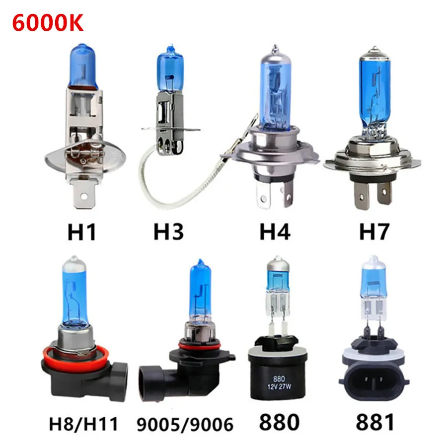 차량용 할로겐 전구 안개 전조등 램프, H1 H3 H4 H7 H8 H9 H11 9005 HB3 9006 HB4, 55W 100W 12V 4300K 6000K