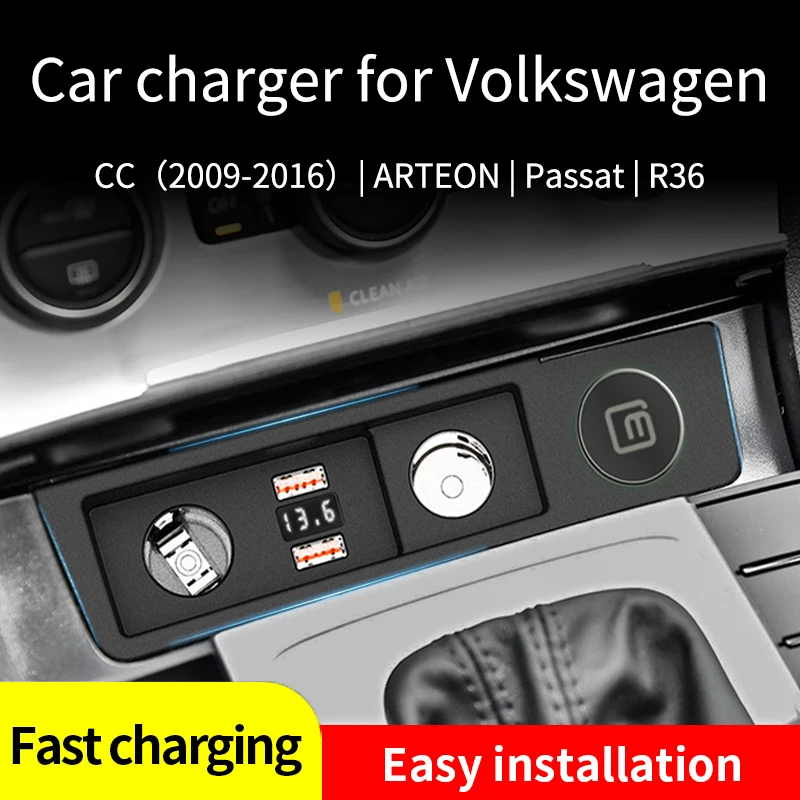 차량용 고속 충전 담배 라이터 분배기, VW 파사트 B6, B7, B8, ARTEON, CC, R36 용, QC4.0QC3.0PD 타입 C 2 개
