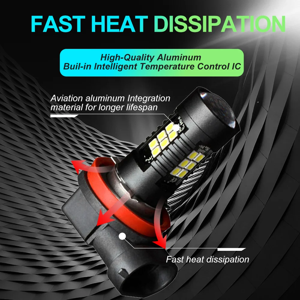 H8 H11 LED 자동차 안개등 전구 9005 HB3 9006 HB4 H16JP Led 램프 자동 주간 운전 슈퍼 브라이트 1200LM 6000K 화이트 12V, 2 개