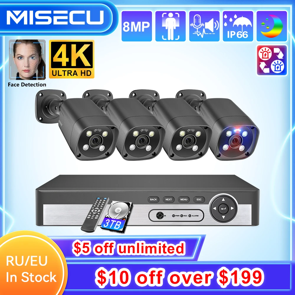 MISECU POE 보안 시스템 야외 얼굴 감지 스마트 4K 레드 블루 알람, H.265 CCTV 레코드 감시 보호 키트, 8CH, 8MP, P2P title=MISECU POE 보안 시스템 야외 얼굴 감지 스마트 4K 레드 블루 알람, H.265 CCTV 레코드 감시 보호 키트, 8CH, 8MP, P2P 