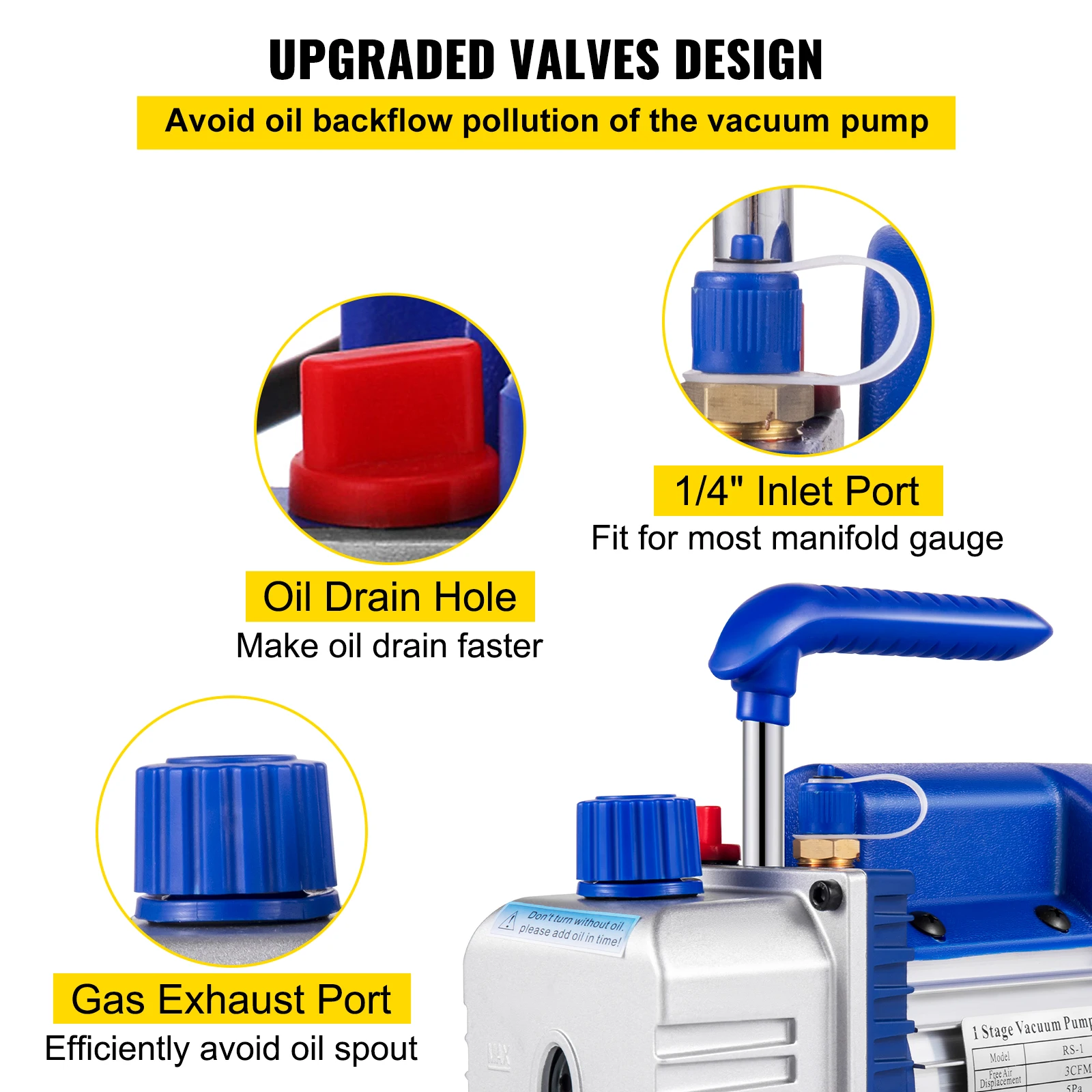 VEVOR 냉매 진공 펌프, 매니폴드 게이지 포함 또는 미포함, 1 스테이지, 1.8CFM-12CFM 냉매, 에어컨, HVAC 유지 보수