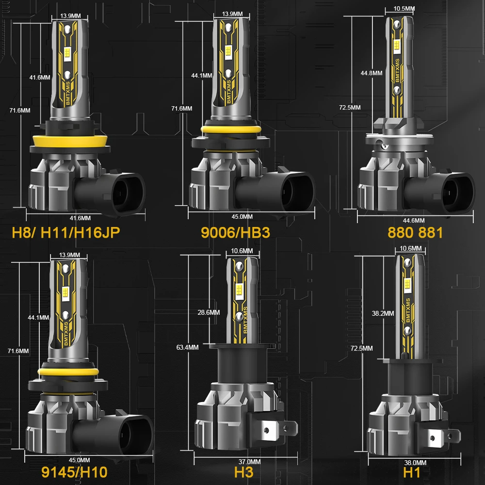 BMTxms 2x Canbus LED 안개등 전구, 880 881 LED CSP DRL H3 9145 HB4, 화이트 옐로우, E2, 12000LM, H11, H8, H10, H16, H27