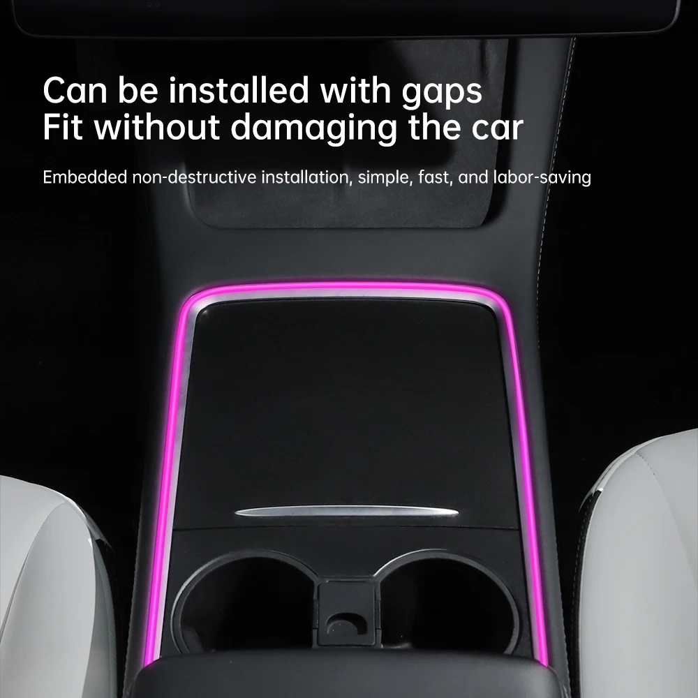 YZ 테슬라 모델 Y/3 2021 2023 센터 콘솔 대시보드 주변 조명, LED 스트립 네온 조명 센터 테슬라 액세서리