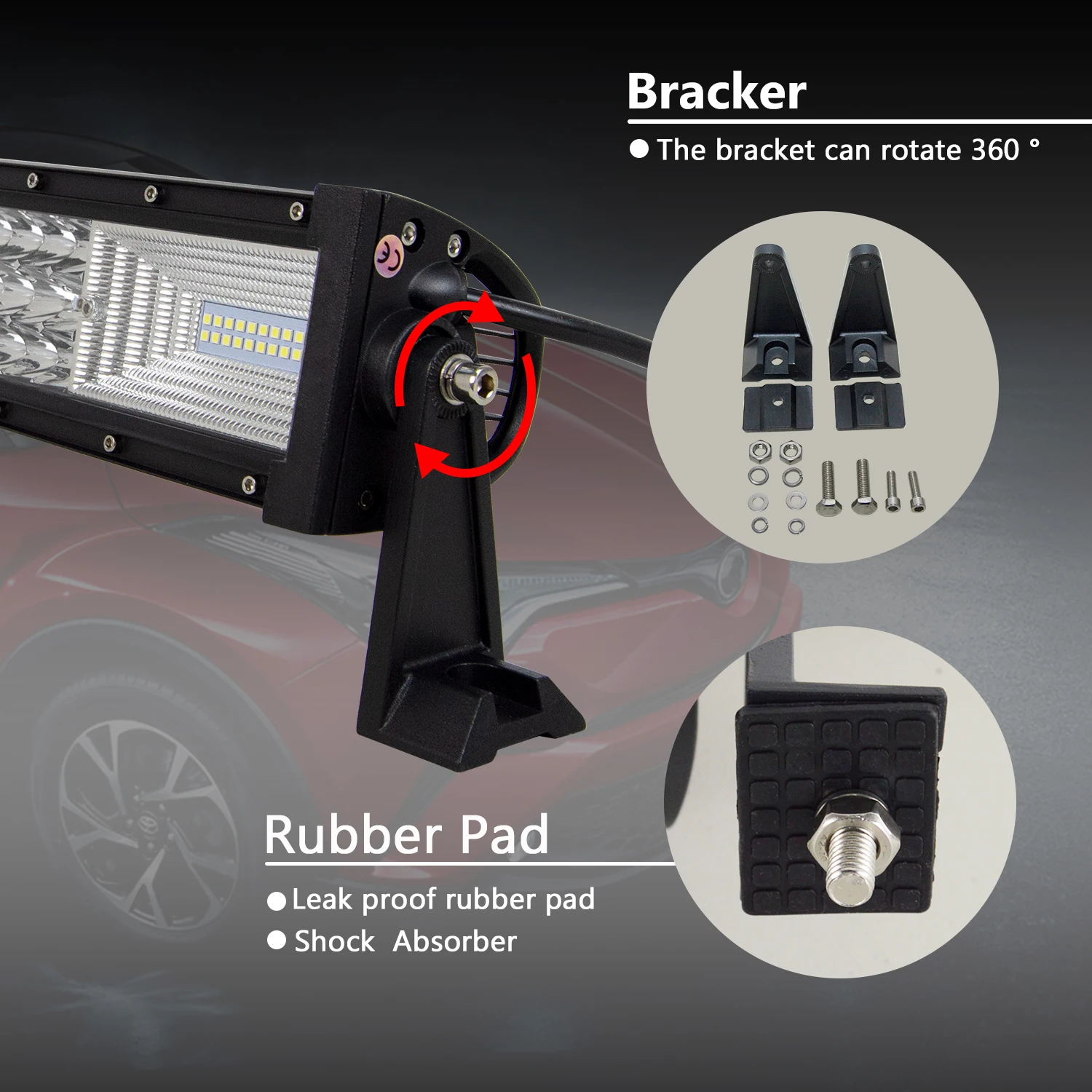 LED 라이트 바 주행 조명, 커브드/스트레이트, 22 32 42 52 인치, 675W, 540W, 7D 3 열 오프로드 트럭 SUV ATV 트랙터 자동차 보트