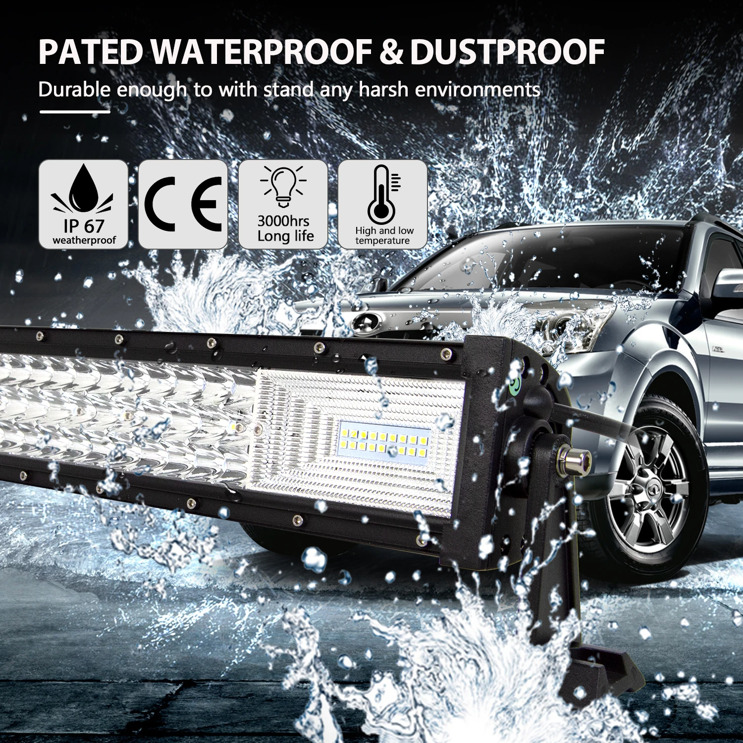 LED 라이트 바 주행 조명, 커브드/스트레이트, 22 32 42 52 인치, 675W, 540W, 7D 3 열 오프로드 트럭 SUV ATV 트랙터 자동차 보트