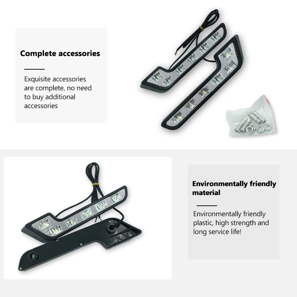 차량용 LED 주행 램프, 내구성 및 방수, 주간 주행 안개등, 12V, L 모양, 2 개