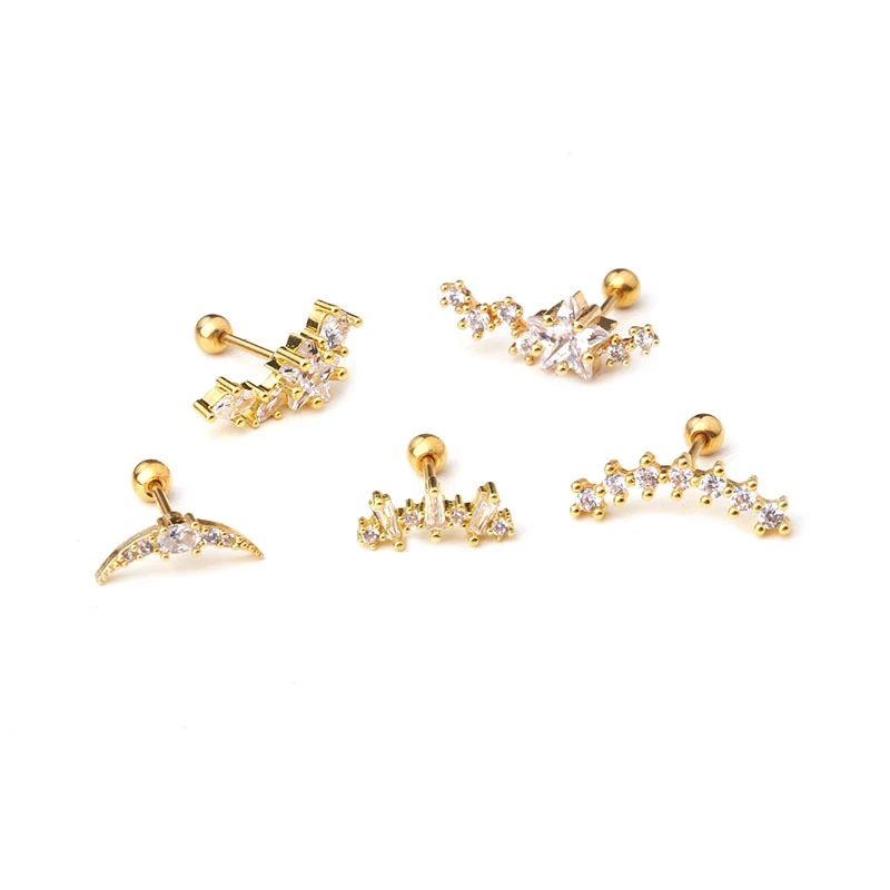로즈 곡선 Cz 연골 스터드, 나선형 룩 소라 나사 백 귀걸이, 스테인리스 스틸 이어 피어싱 쥬얼리, 10g