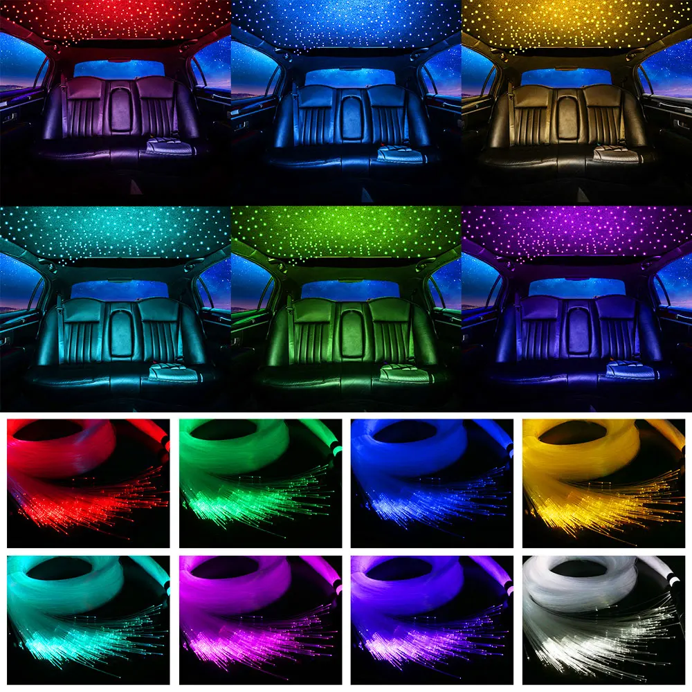 자동차 지붕 광섬유 조명, 별, 별이 빛나는 하늘, 천장 조명, 반짝이 블루투스 앱, 28 단추 리모컨, 12V, 16W RGBW OBD2