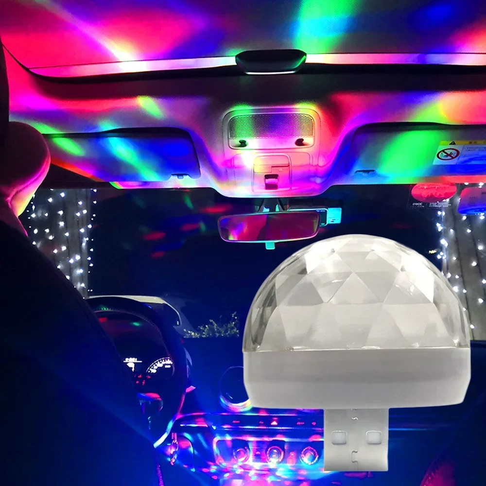 자동차 자동 USB DJ RGB 미니 다채로운 음악 사운드 LED USB-C, IOS 홀리데이 파티 가라오케 분위기 램프, 5V 볼 레이저 라이트, 1X