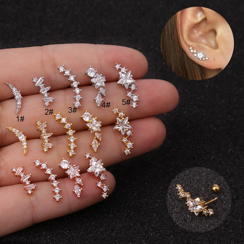 로즈 곡선 Cz 연골 스터드, 나선형 룩 소라 나사 백 귀걸이, 스테인리스 스틸 이어 피어싱 쥬얼리, 10g title=로즈 곡선 Cz 연골 스터드, 나선형 룩 소라 나사 백 귀걸이, 스테인리스 스틸 이어 피어싱 쥬얼리, 10g 