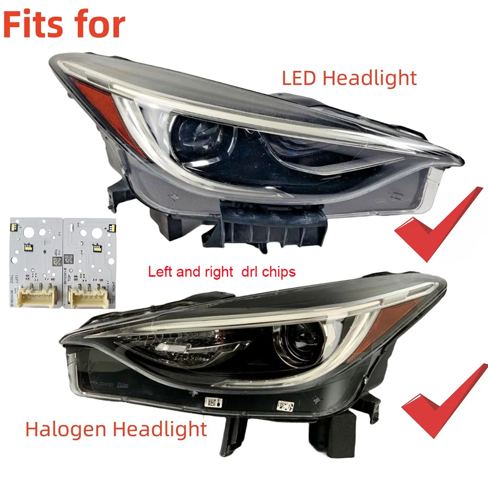주간 주행등 칩, 2016-2019 인피니티 QX30 할로겐 헤드라이트 Q30 용, LED 전조등 B010390-B B010391-B L & R 화이트 DRL