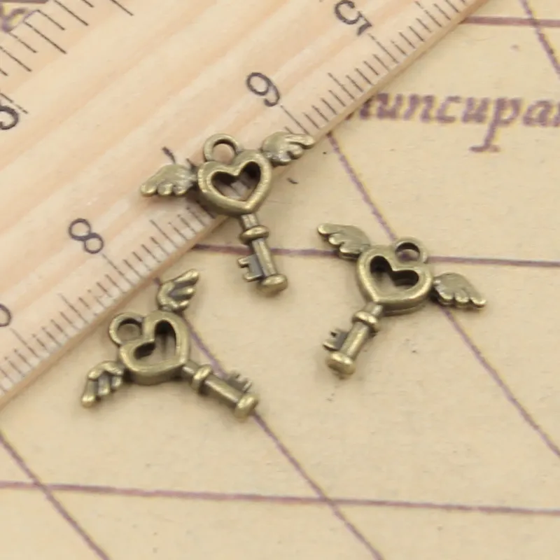 30pcs 매력 플라이 키 14x14mm 골동품 청동 실버 컬러 펜 던 트 만들기 DIY 수 제 보석 공장 도매