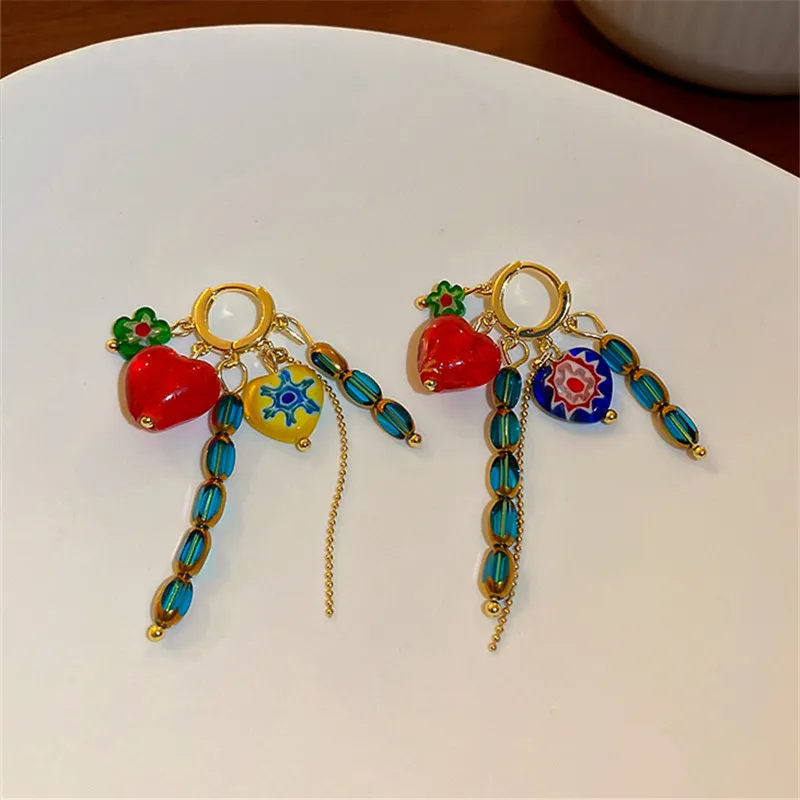 XIALUOKE 기하학 풀 컬러 비즈 여성용 하트 모양의 귀걸이 귀걸이 보헤미아 개성 귀걸이 파티 쥬얼리 title=XIALUOKE 기하학 풀 컬러 비즈 여성용 하트 모양의 귀걸이 귀걸이 보헤미아 개성 귀걸이 파티 쥬얼리 
