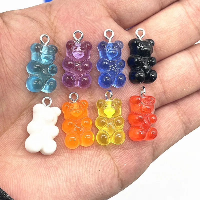 사탕 곰 펜던트 매력 목걸이 팔찌 귀걸이 보석 만들기 Diy 결과 수지 곰 크리스마스 만들기, 10 개