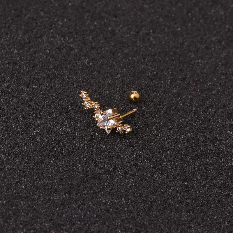 로즈 곡선 Cz 연골 스터드, 나선형 룩 소라 나사 백 귀걸이, 스테인리스 스틸 이어 피어싱 쥬얼리, 10g