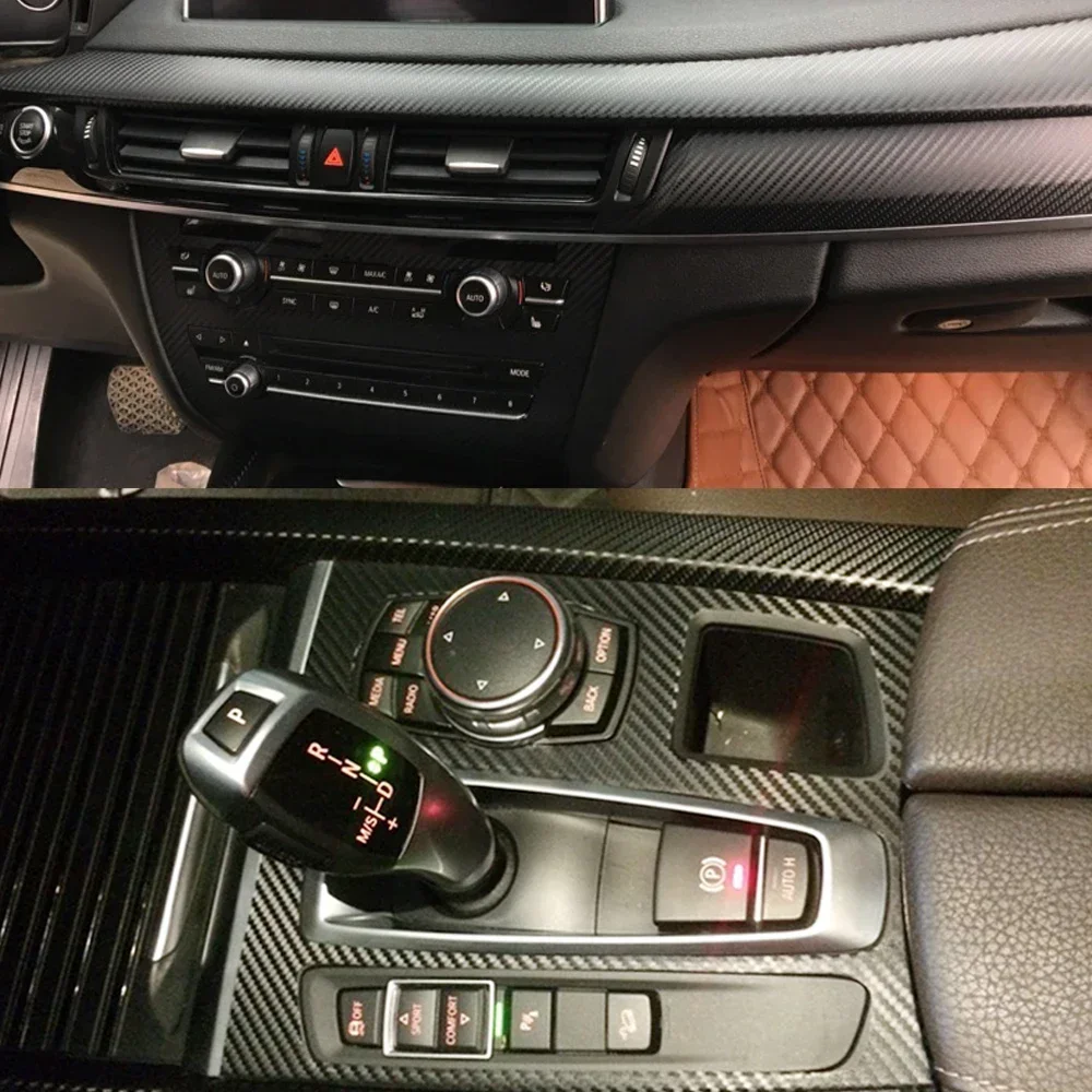BMW X5 F15 X6 F16 2014-18 용 인테리어 중앙 컨트롤패널 문짝 핸들 5D 탄소 섬유 스티커 데칼, 자동차 스타일링 액세서리