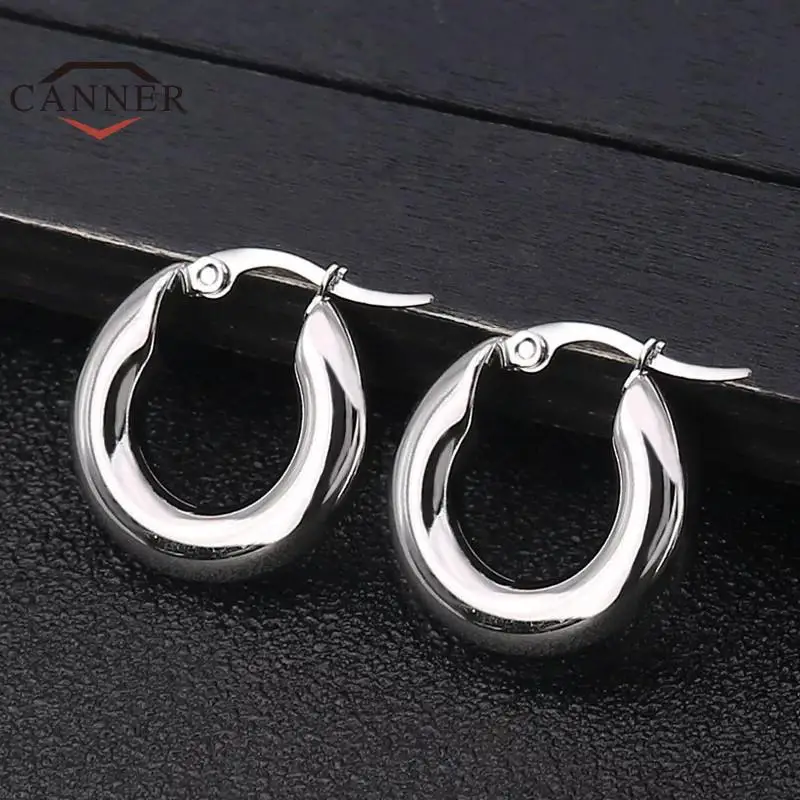 CANNER 스테인레스 스틸 부드러운 귀 버클 라운드 두꺼운 고리 귀걸이 피어싱 Earings 선물 패션 쥬얼리 20/25/30mm
