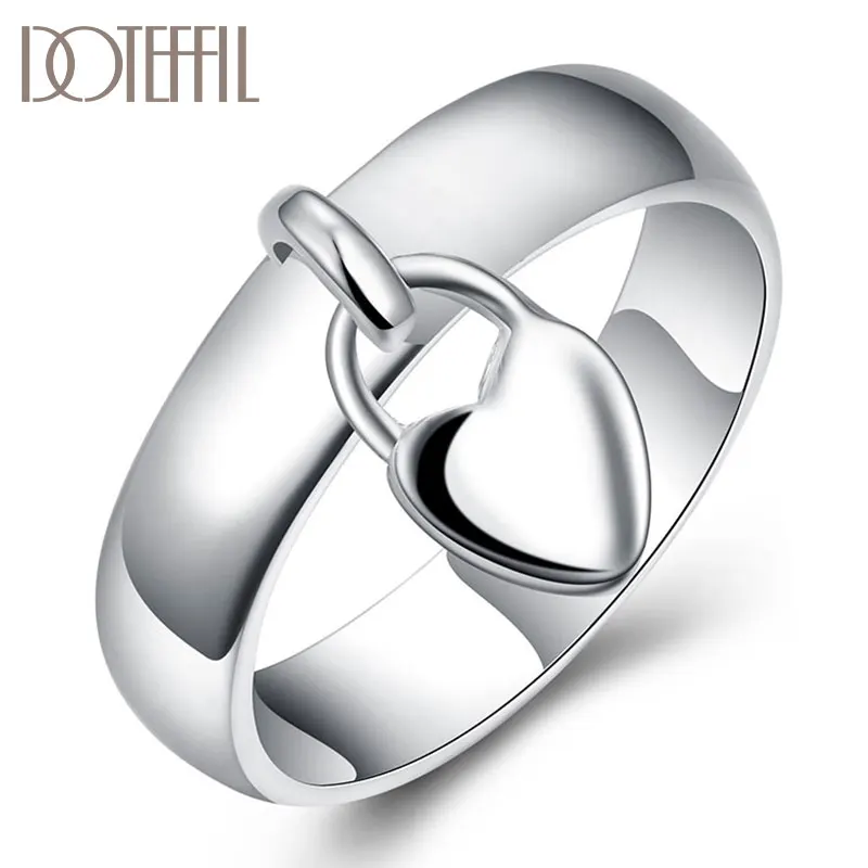 DOTEFFIL-925 스털링 실버 하트 잠금 반지, 여자 남자 패션 웨딩 약혼 파티 선물 참 주얼리