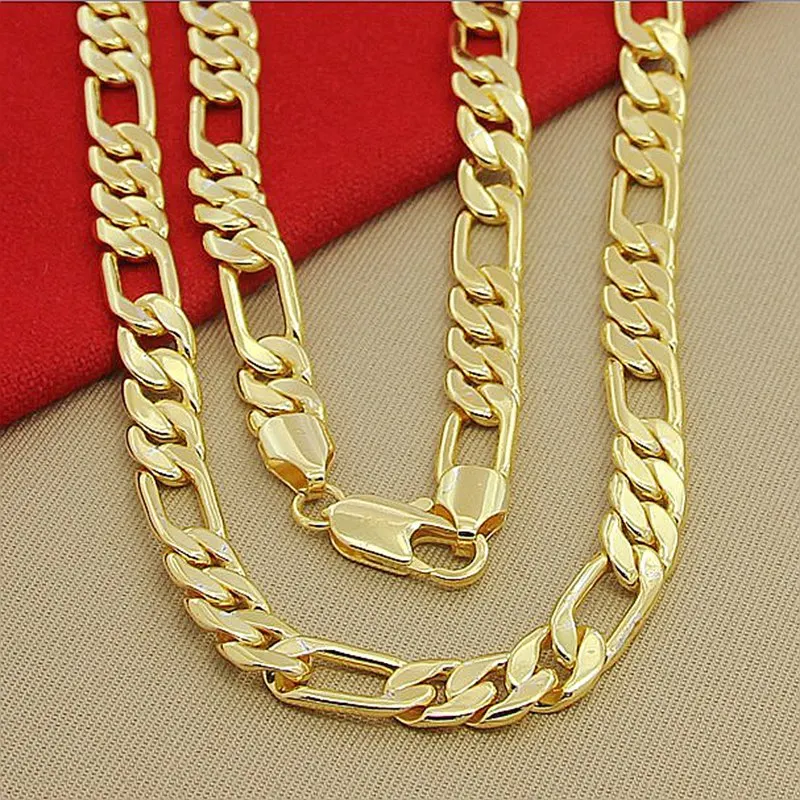 고품질 남성용 8mm 24 인치 60cm 골드 목걸이 24k 옐로우 골드 컬러 피가로 체인 목걸이, 남성 럭셔리 주얼리