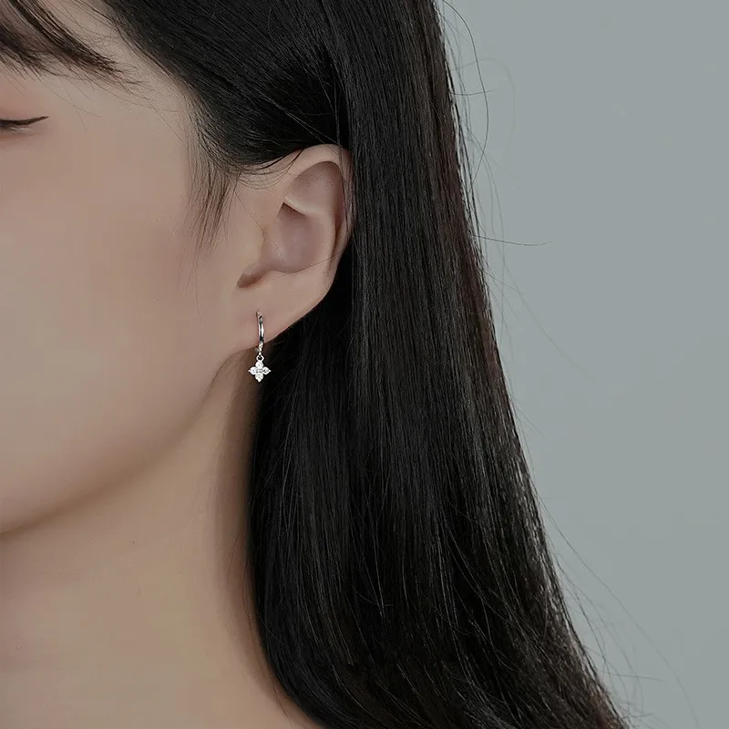 925 스털링 실버 플로럴 스위트 귀걸이, 심플한 상감 지르콘, 여성 웨딩 주얼리 액세서리