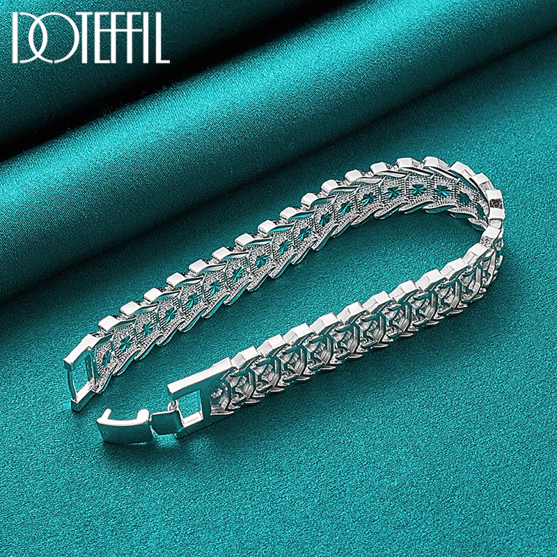 DOTEFFIL-925 스털링 실버 와이드 팔찌 체인 여성용, 웨딩 약혼 파티 패션 주얼리