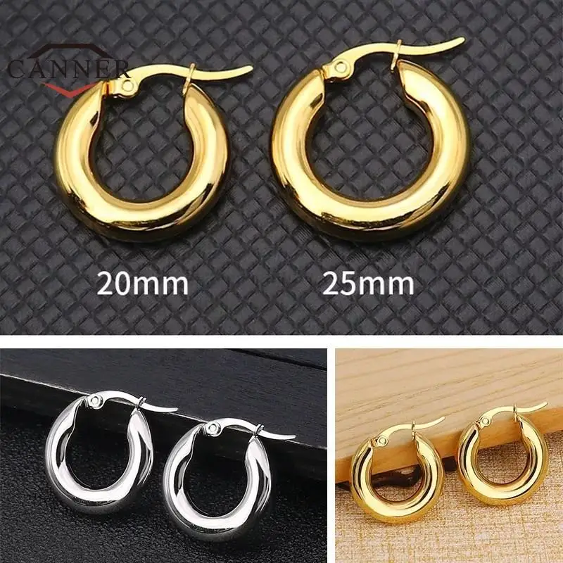 CANNER 스테인레스 스틸 부드러운 귀 버클 라운드 두꺼운 고리 귀걸이 피어싱 Earings 선물 패션 쥬얼리 20/25/30mm