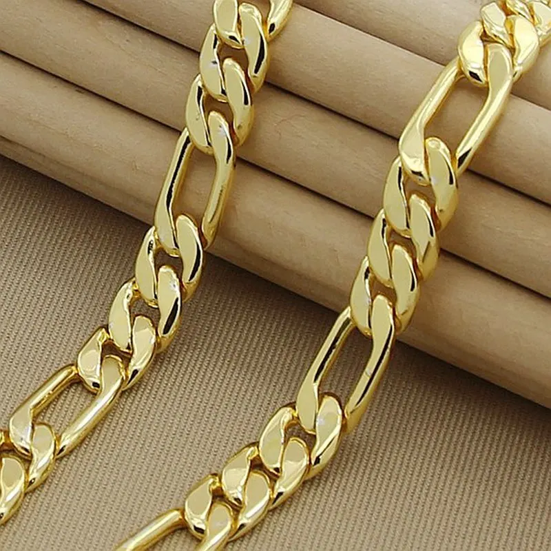 고품질 남성용 8mm 24 인치 60cm 골드 목걸이 24k 옐로우 골드 컬러 피가로 체인 목걸이, 남성 럭셔리 주얼리