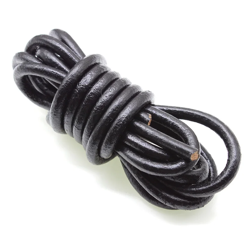 2m 블랙 컬러 진짜 정품 가죽 코드 2 3 4 5 6 8 mm 라운드 플랫 가죽 로프 문자열 맞춤 목걸이 팔찌 DIY 쥬얼리 만들기
