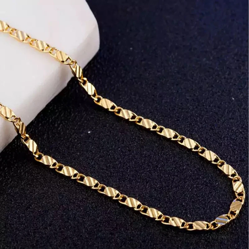 패션 18k 골드 목걸이, 2mm, 16, 18, 20, 22, 24, 26, 28/30 인치, 사이드 체인 목걸이, 남성 주얼리 실버 목걸이