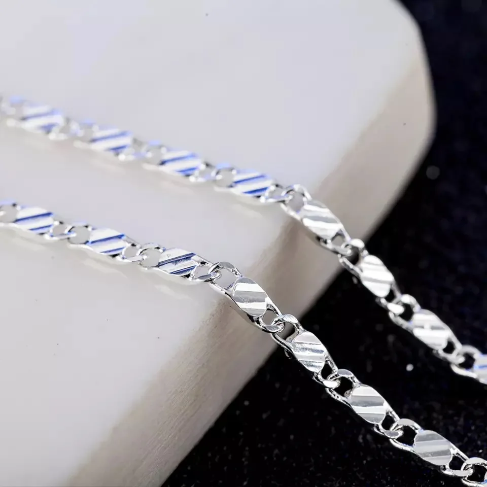 패션 18k 골드 목걸이, 2mm, 16, 18, 20, 22, 24, 26, 28/30 인치, 사이드 체인 목걸이, 남성 주얼리 실버 목걸이
