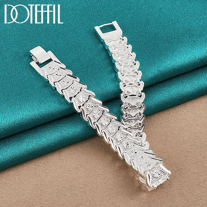 DOTEFFIL-925 스털링 실버 와이드 팔찌 체인 여성용, 웨딩 약혼 파티 패션 주얼리