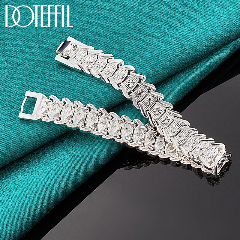 DOTEFFIL-925 스털링 실버 와이드 팔찌 체인 여성용, 웨딩 약혼 파티 패션 주얼리