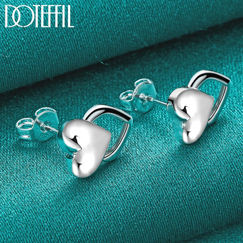 DOTEFFIL-925 스털링 실버 하트 스터드 귀걸이, 여성용 웨딩 약혼 패션 파티 참 주얼리