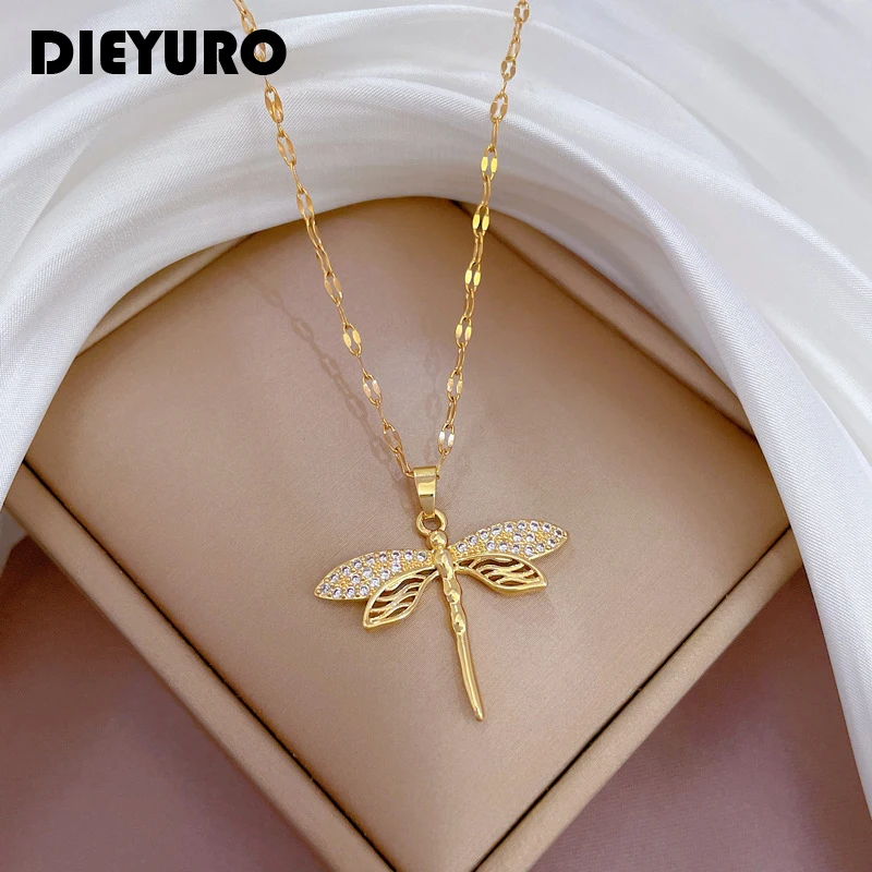 DIEYURO-여성을 위한 316L 스테인레스 스틸 개성 잠자리 펜던트 목걸이, 패션 걸스 쇄골 체인, 파티 주얼리 선물 title=DIEYURO-여성을 위한 316L 스테인레스 스틸 개성 잠자리 펜던트 목걸이, 패션 걸스 쇄골 체인, 파티 주얼리 선물 