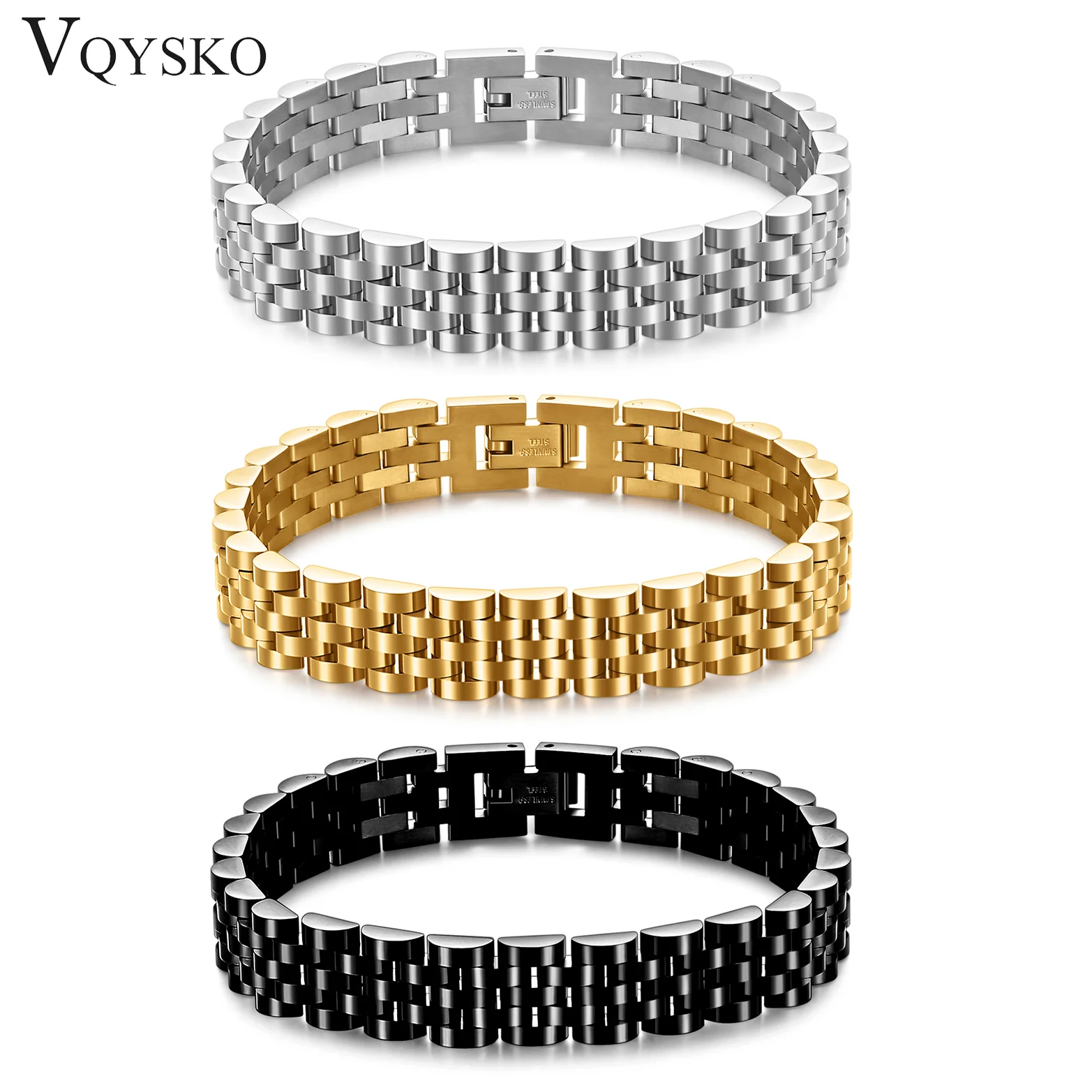 VQYSKO 트렌디 미니멀리스트 스테인레스 스틸 골드 컬러 도금 시계 스트랩, 커플 팔찌, 여성 및 남성 쥬얼리 선물 title=VQYSKO 트렌디 미니멀리스트 스테인레스 스틸 골드 컬러 도금 시계 스트랩, 커플 팔찌, 여성 및 남성 쥬얼리 선물 
