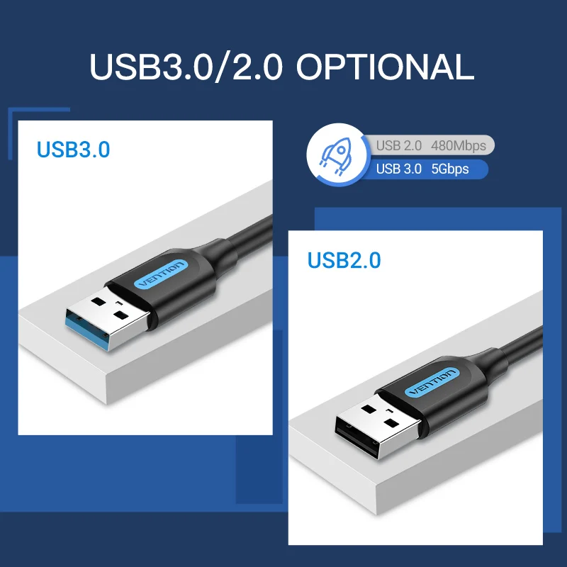 Vention-USB 3.0 연장 케이블, 타입 A Male to Male 케이블 3.0 2.0 연장 코드, 하드 드라이브 TV 박스 노트북 USB to USB 케이블