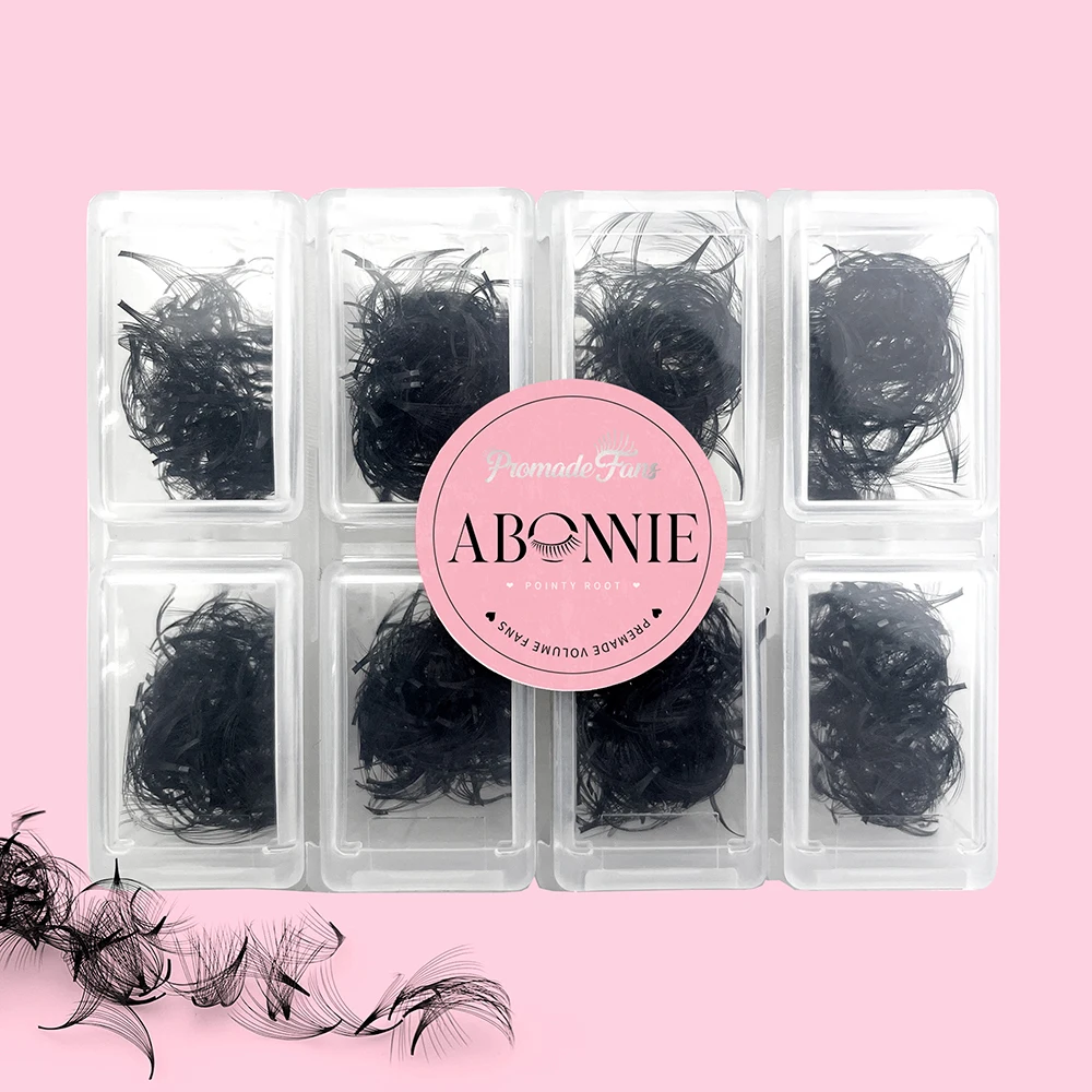 ABONNIE 루즈한 포인트 베이스 짧은 스템, 프리메이드 러시아 볼륨 팬, 인조 밍크, 프리메이드 속눈썹 연장, 메이크업, 8D-20D