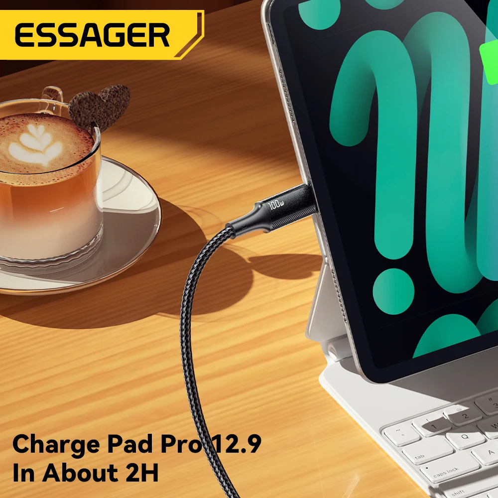 Essager PD USB C타입 to C타입 케이블, 고속 충전 휴대폰 케이블, 맥북 아이패드 원플러스 샤오미 아이폰 15 용, 100W, 5A