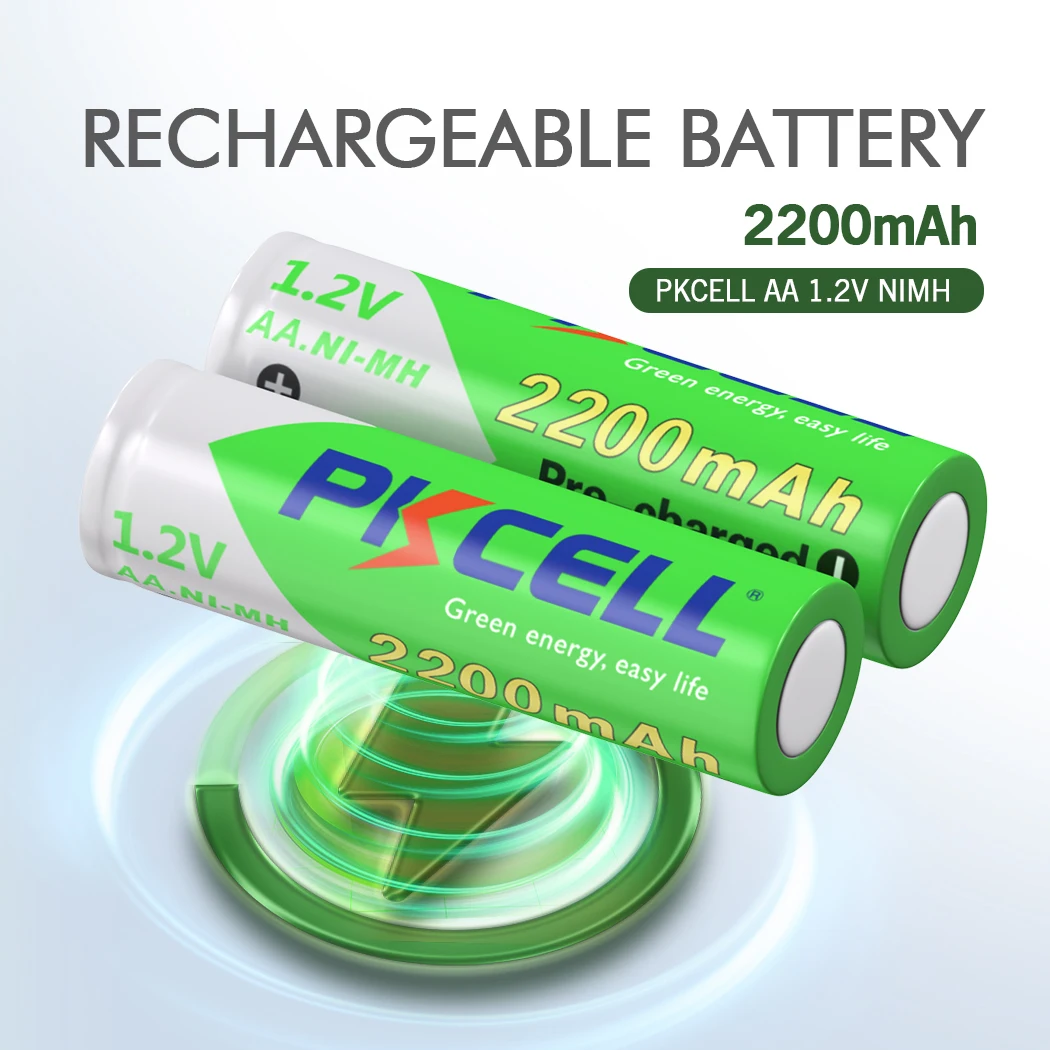 PKCELL AA 충전식 배터리, 2200mah AA 배터리, 1.2v NI-MH 배터리, 마우스 리모컨 장난감용 배터리 박스 2 개, 8 개