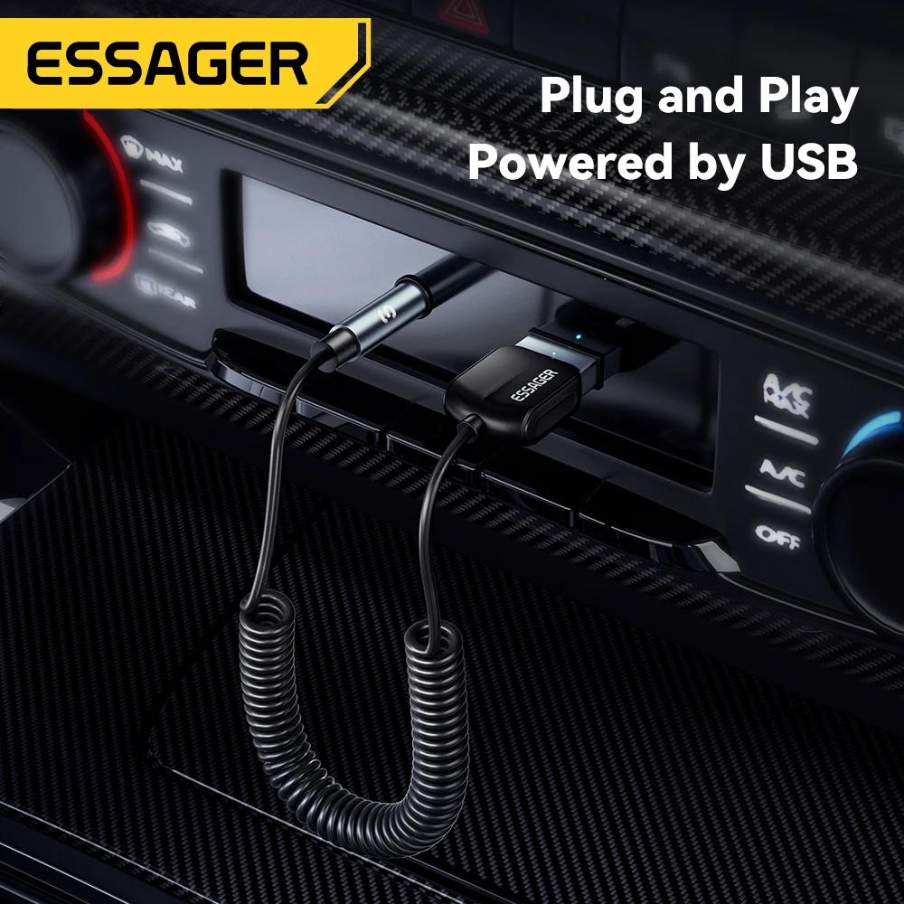 Essager 차량용 블루투스 Aux 어댑터 동글 USB 3.5mm 잭 오디오 무선 핸즈프리 키트, 스테레오 수신기, USB 송신기