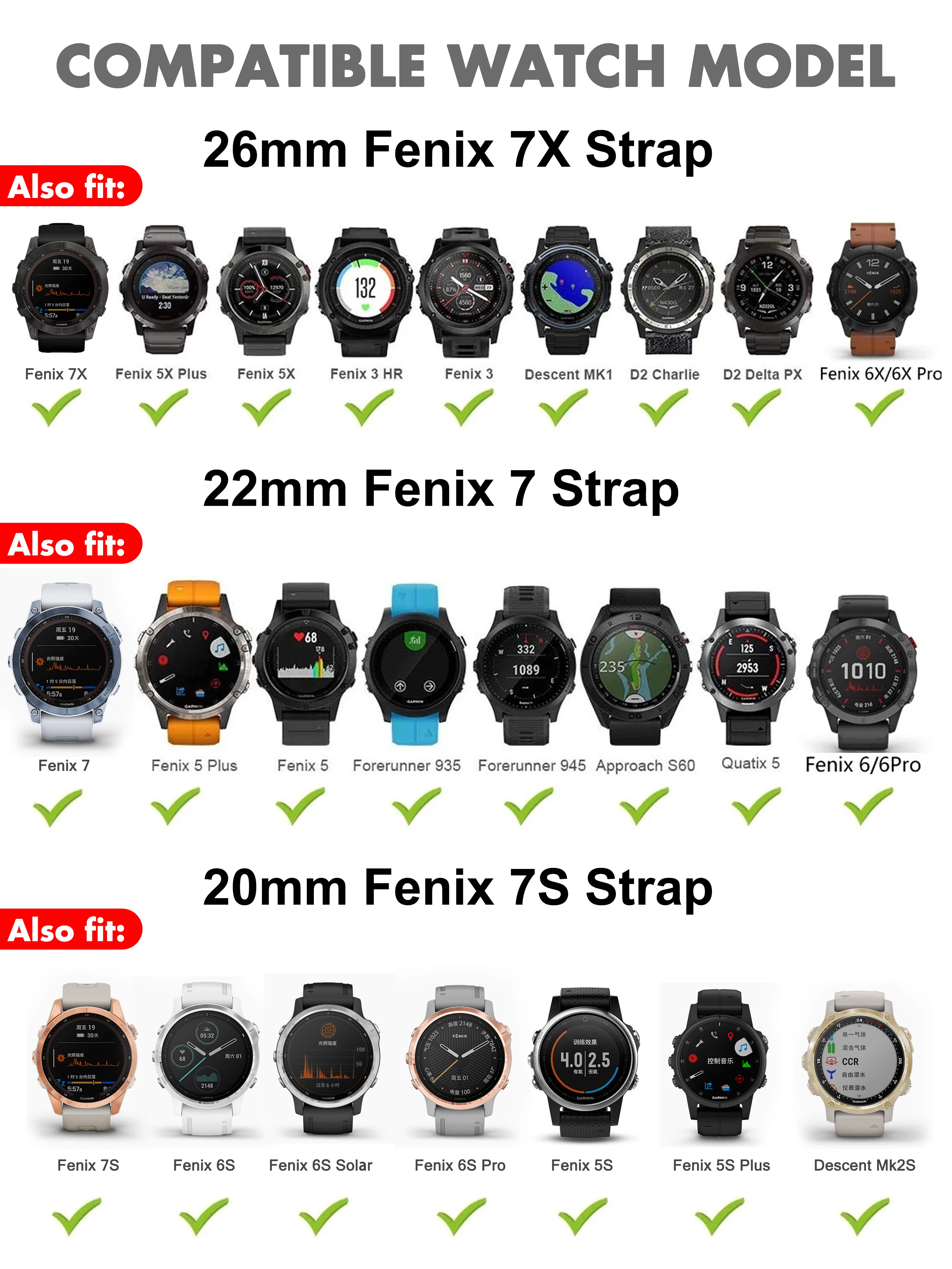 Garmin fenix 7X 7 7S 6 6X Pro 용 실리콘 팔찌, fenix 5X 5s Plus 3HR 945 935 손목 용 시계 밴드 스트랩 20 22 26mm 퀵핏