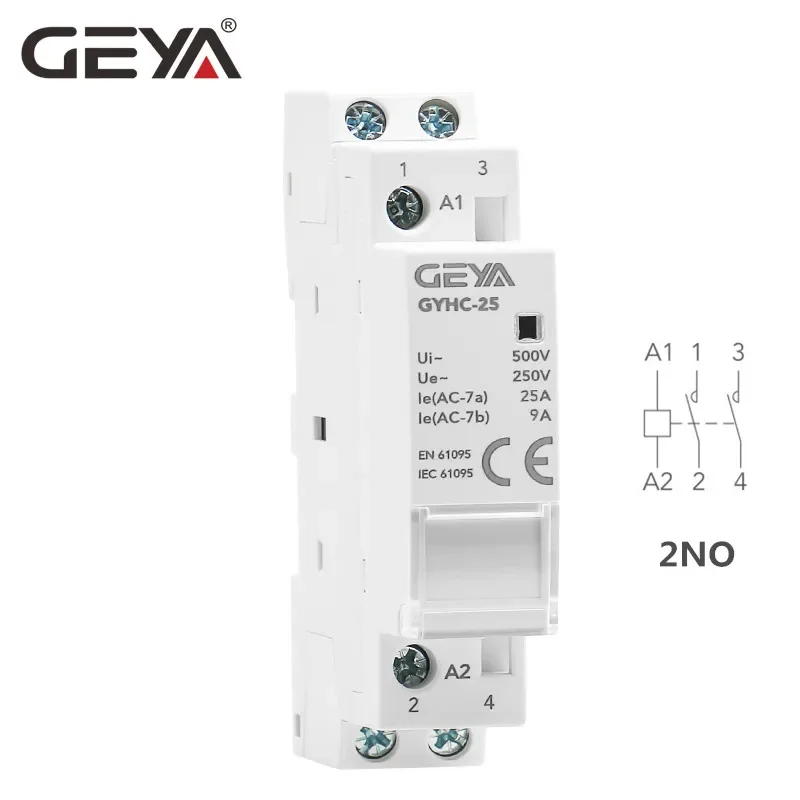 GEYA 딘 레일 장착 모듈러 가정용 AC 접촉기, 스마트 홈 호텔, AC220V 2P 16A 20A 25A 2NC 2NO 1NO1NC 50 60Hz